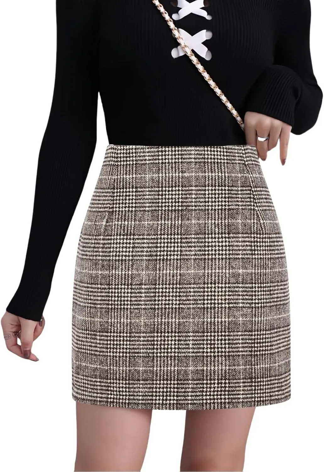 Women Mini Skirt Plaid Wool Skirt Spring High Waist Bodycon Pencil Short Skirts Tartan Skirt