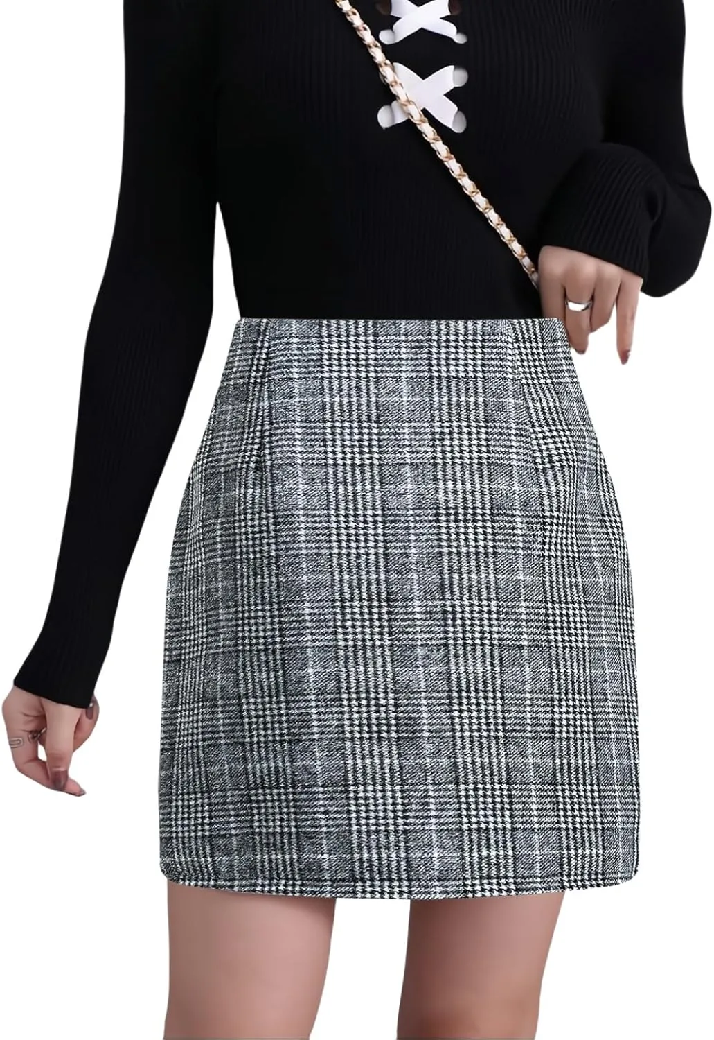Women Mini Skirt Plaid Wool Skirt Spring High Waist Bodycon Pencil Short Skirts Tartan Skirt