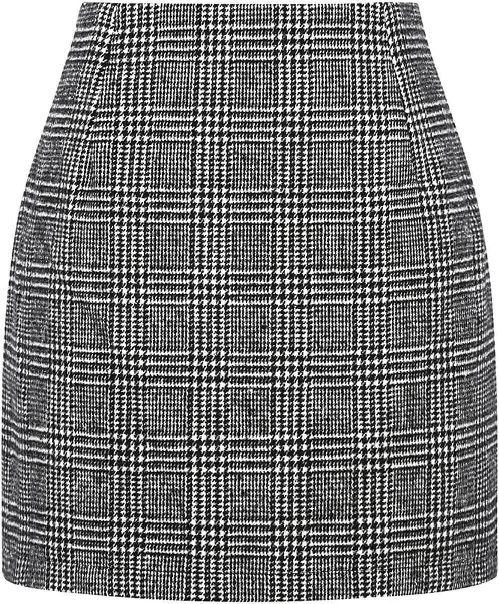 Women Mini Skirt Plaid Wool Skirt Spring High Waist Bodycon Pencil Short Skirts Tartan Skirt