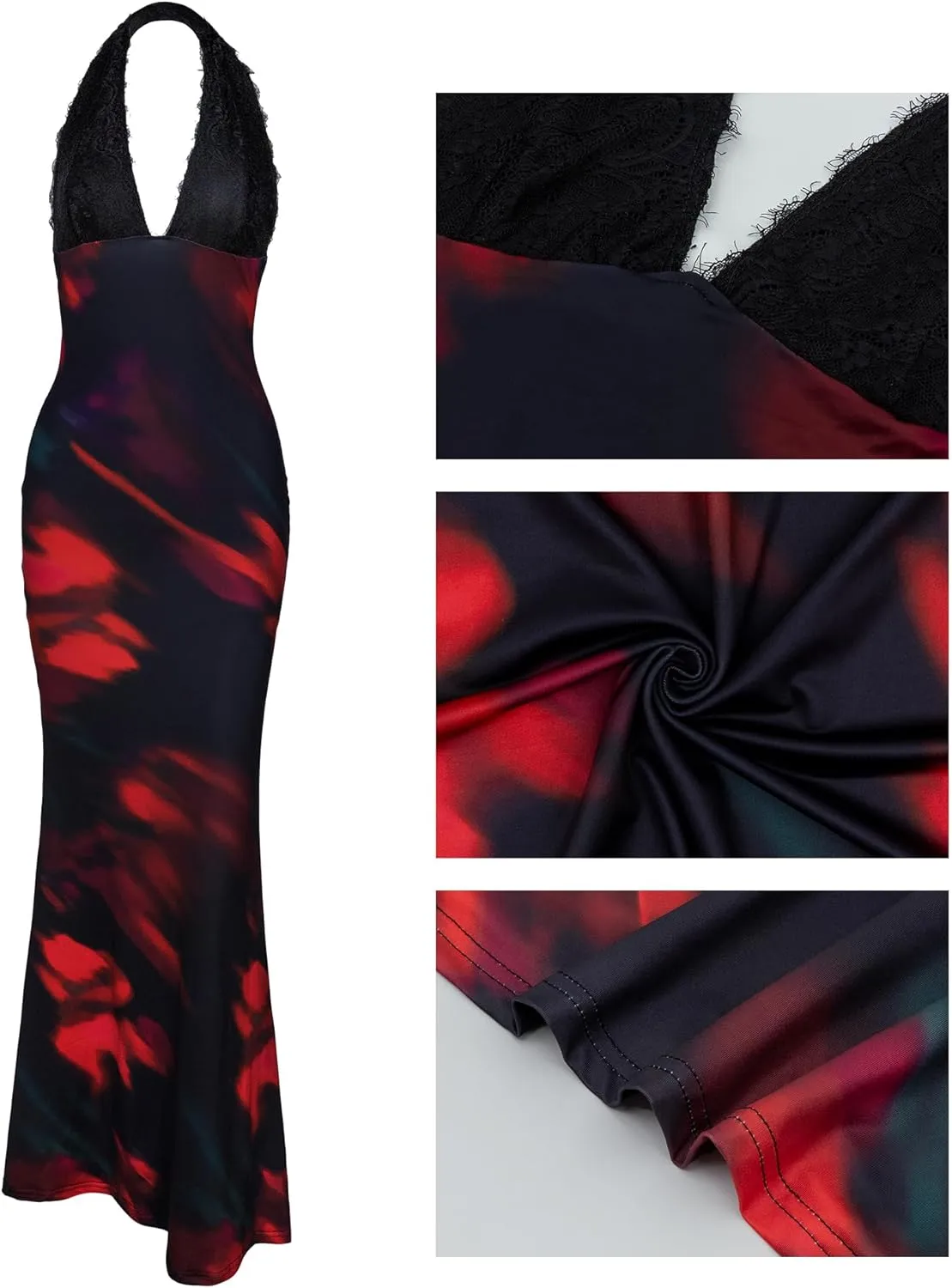Women Sexy Backless Satin Maxi Dresses Spaghetti Strap Floral Print Dresses Slim Fit Elegant Night Party Outfits