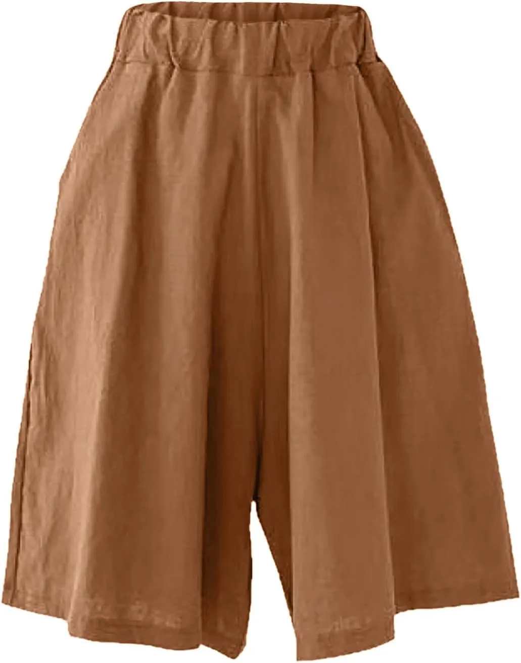 Womens Knee Length Bermuda Shorts Elastic Waist Wide Leg Casual 10" Long Shorts Loose Fit Summer Beach Shorts Pocket
