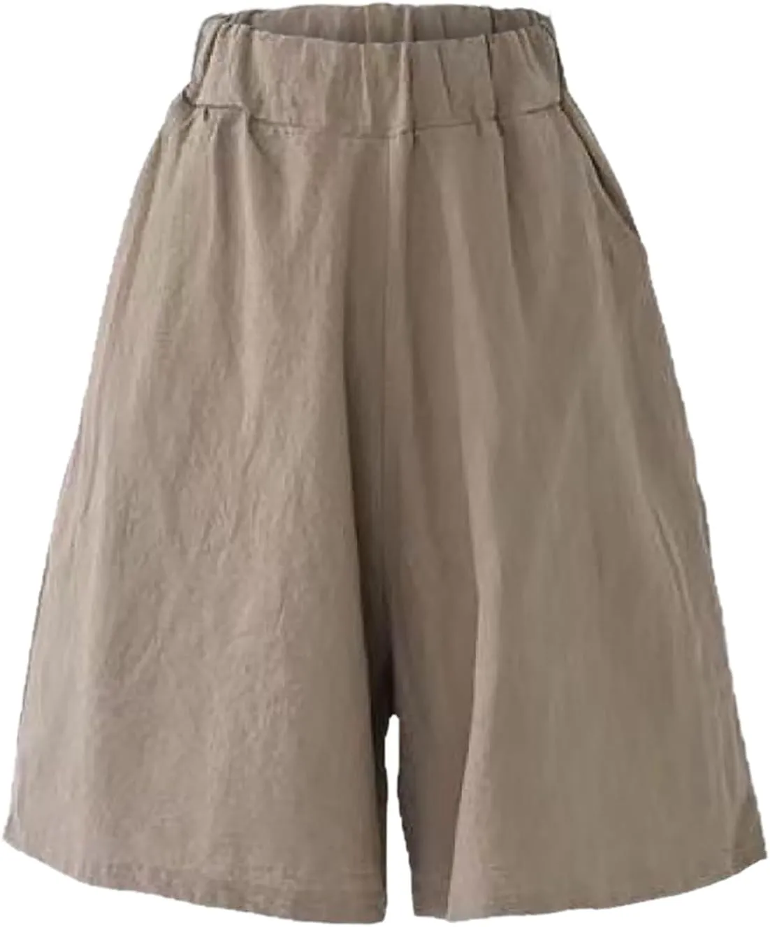 Womens Knee Length Bermuda Shorts Elastic Waist Wide Leg Casual 10" Long Shorts Loose Fit Summer Beach Shorts Pocket