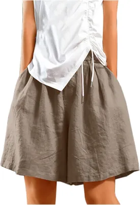 Womens Knee Length Bermuda Shorts Elastic Waist Wide Leg Casual 10" Long Shorts Loose Fit Summer Beach Shorts Pocket