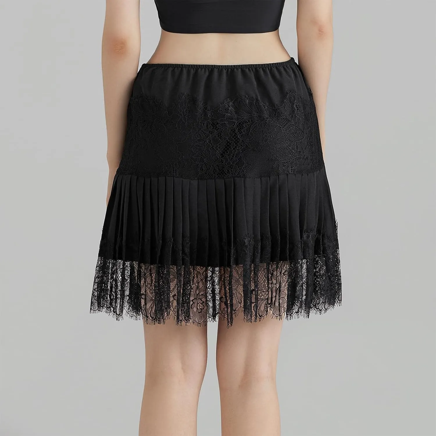 Women's Lace Half Slip Skirt Flowy Ruffle Pleated Mini Skirts Mesh Floral Tutu Y2k Boho Fairy Layered Short Skirts