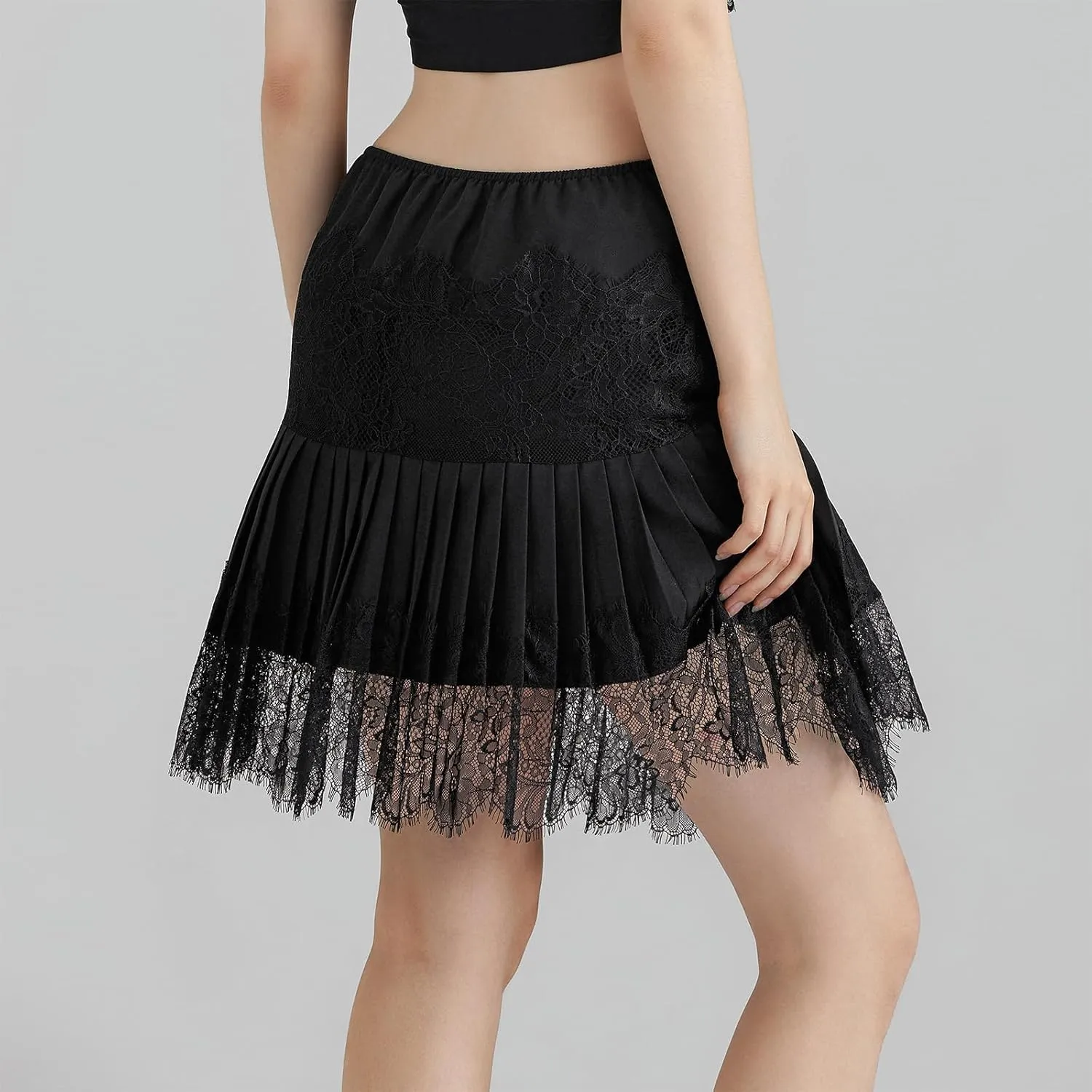 Women's Lace Half Slip Skirt Flowy Ruffle Pleated Mini Skirts Mesh Floral Tutu Y2k Boho Fairy Layered Short Skirts
