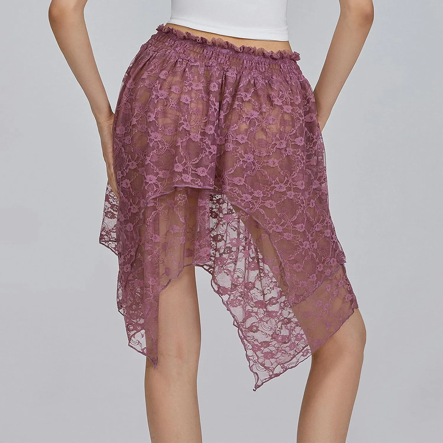 Women's Lace Half Slip Skirt Flowy Ruffle Pleated Mini Skirts Mesh Floral Tutu Y2k Boho Fairy Layered Short Skirts