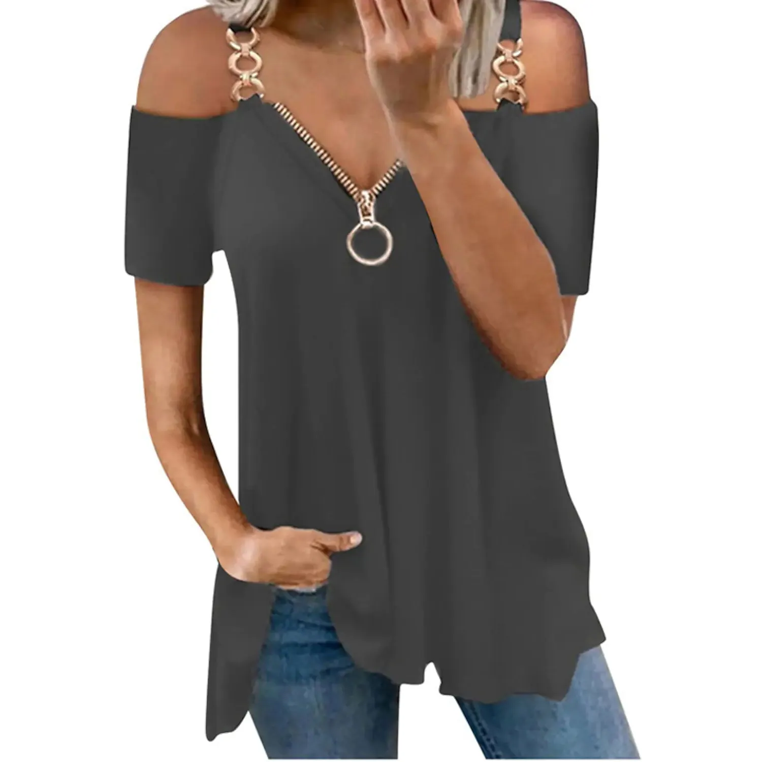 Women's Tailored Zip Crew Neck Plus Size Top