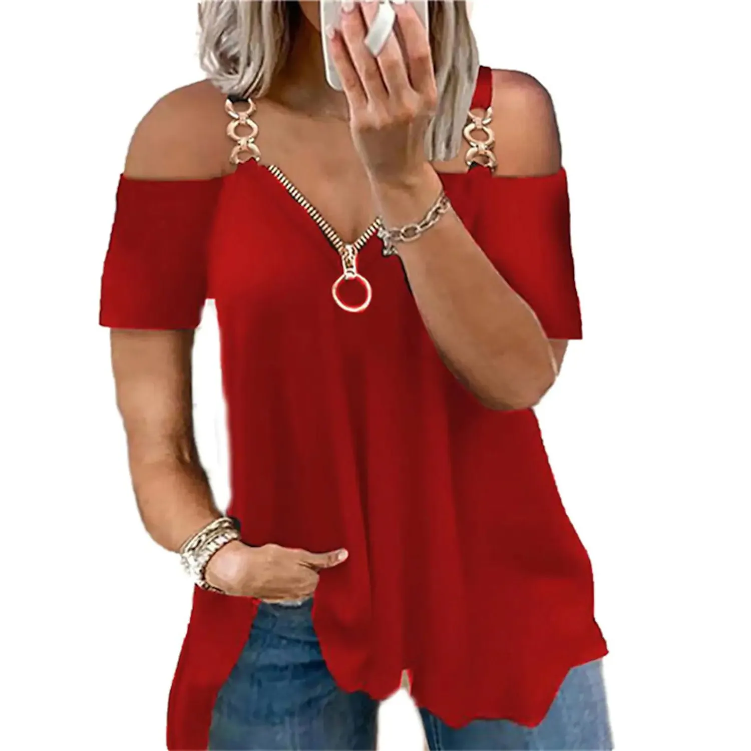 Women's Tailored Zip Crew Neck Plus Size Top