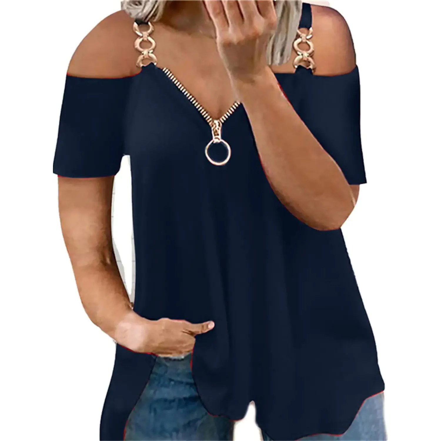 Women's Tailored Zip Crew Neck Plus Size Top