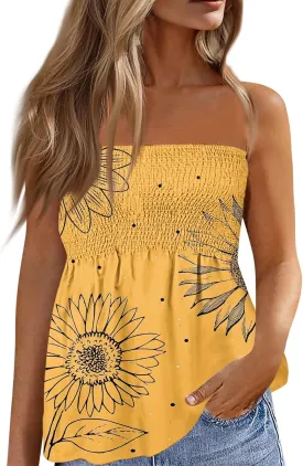Womens Tube Tops Summer Strapless Bandeau Tank Casual Loose Tunic Sleeveless Shirts Off the Shoulder Flowy Blouses