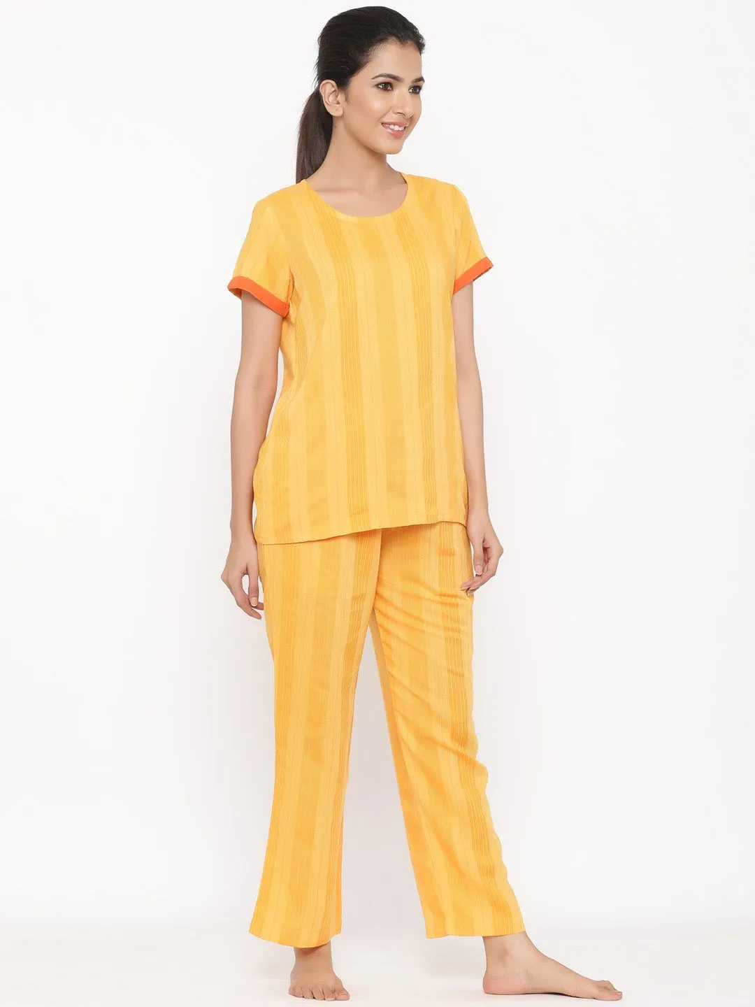 Yellow Yarn Dyed Straight Night suit