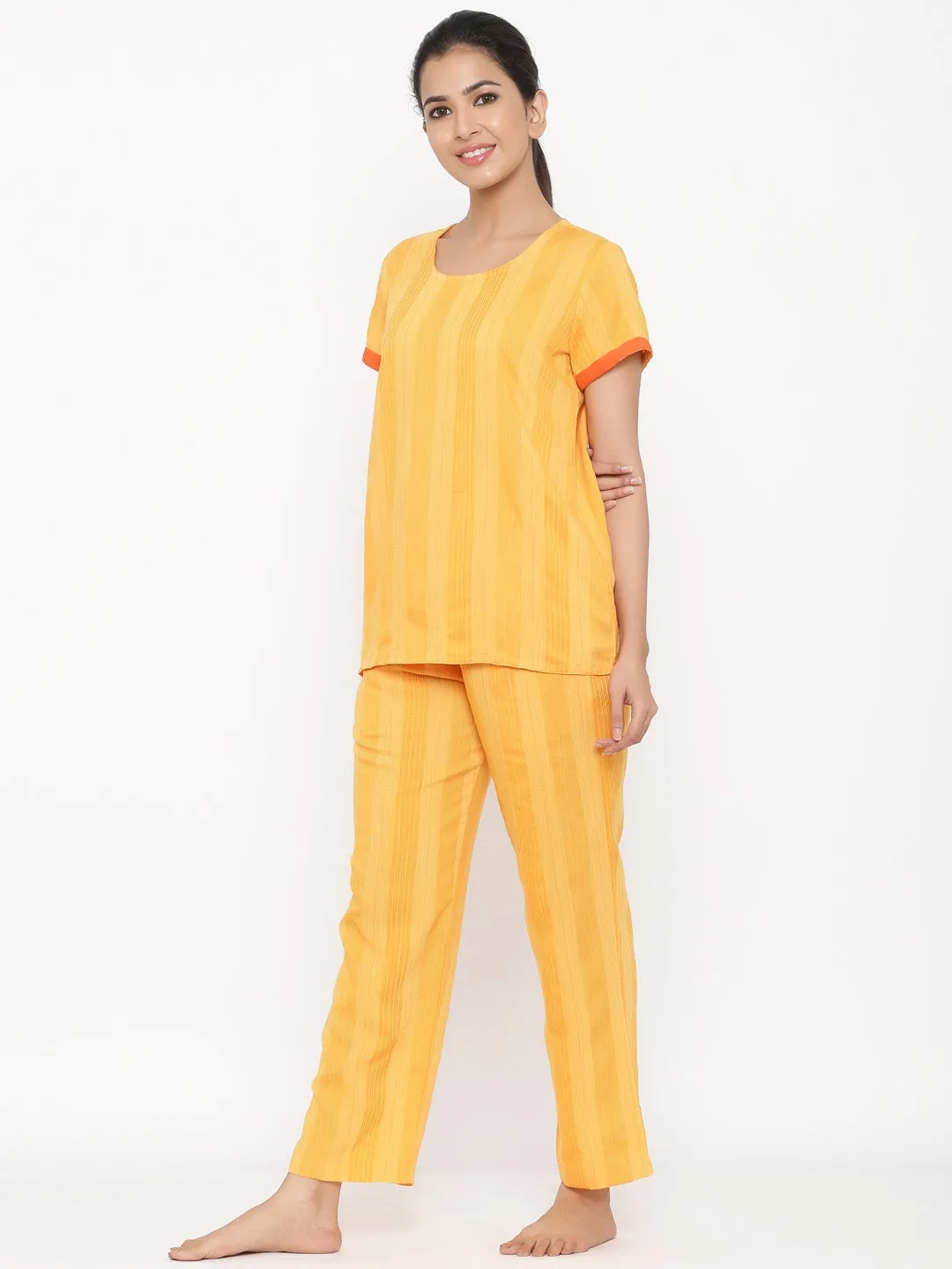 Yellow Yarn Dyed Straight Night suit